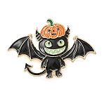 Halloween Enamel Pins, Alloy Lapel Pins for Backpack Clothes, Bat, 35.5x50.5mm(JEWB-G041-01A)