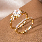 Alloy Micro Pave Cubic Zirconia Finger Rings Sets for Women, Heart, Stackable Rings, Golden, US Size 6(16.5mm)(FS-WGC007F-01)