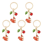 5Pcs Alloy Enamel Keychains, Squirrel with Apple, with Iron Split Key Rings, Golden, 81mm(KEYC-YW00246)