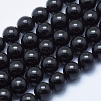Natural Black Tourmaline Beads Strands, Round, 10~10.5mm, Hole: 1mm, about 37pcs/strand, 15.2 inch(38.3cm)(G-E444-27-10mm)