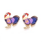 Printed Alloy Pendants, Cock Charms, Plum, 22x20.5x1.5~2mm, Hole: 0.9~1mm(ENAM-CJC0020-47E)