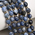 Natural Dumortierite Beads Strands, Round, Faceted, with Seed Beads, 8~9x7~8mm, Hole: 1mm, about 18~20pcs/strand, 7.48''(19cm)~7.87''(20cm)(GG-CBA4A3B-A07)