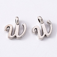 Tibetan Style Alloy Charms, Cadmium Free & Lead Free, Antique Silver, Letter.W, W: 10x10x1.5mm, Hole: 1.8mm(TIBEP-R361-01W-AS-RS)