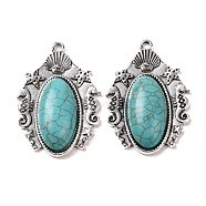 Synthetic Turquoise Pendants, Oval Charms, with Alloy Findings, Antique Silver, 39x27.5x7mm, Hole: 2mm(X-PALLOY-K001-043)