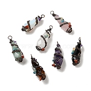 Natural & Synthetic Gemstone Pointed Big Pendants, Faceted Bullet Charm, with Red Copper Tone Brass Findings and Mixed Chip Stones, Cadmium Free & Lead Free, Mixed Dyed and Undyed, 51~55x15~17x17~19mm, Hole: 5~6mm(G-G860-03R)