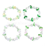 Imitation Pearl & Tulip Flower Glass Beaded Stretch Bracelet, Mixed Color, Inner Diameter: 2 inch(5~5.2cm)(BJEW-JB09422)