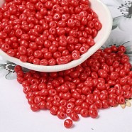 6/0 Opaque Baking Paint Glass Seed Beads, Teardrop, Red, 4.5~5x4x3~3.5mm, Hole: 0.9mm, about 5625Pcs/Pound(SEED-M012-02A-20)