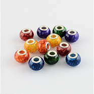 Spray Painted Glass European Beads, with Silver Color Plated Brass Core, Large Hole Beads, Rondelle, Mixed Color, 14~15x11mm, Hole: 4.5~5mm(X-GPDL-R007-M1)