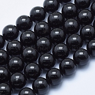 Natural Black Tourmaline Beads Strands, Round, 10~10.5mm, Hole: 1mm, about 39pcs/strand, 15.7 inch(39cm)(G-E444-27-10mm)