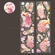 PET Adhesive Tape Stickers, Golden Peacock Series, Galaxy Light Animal Decoration, Pink, 50mm(PW-WG49142-02)