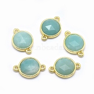 Natural Amazonite Links connectors, with Golden Tone Brass Findings, Flat Round, Faceted, 11.5x17x4.5mm, Hole: 1.2mm(G-O177-13B-G)