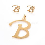 304 Stainless Steel Pendants and Stud Earrings Jewelry Sets, Alphabet, Letter.B, 48x46x1.7mm, Hole: 9x4.5mm, 15.5x17x1.5mm, Pin: 0.8mm(SJEW-P100-02G)