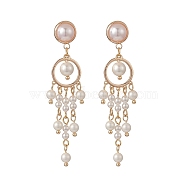 Shell Pearl Beaded Tassel Chandelier Earrings, Brass Jewelry for Women, Golden, 62.5mm, Pin: 0.7mm(EJEW-TA00218)