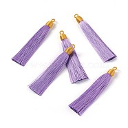 Nylon Tassel Big Pendants, with Iron Findings, Golden, Medium Purple, 86x9.5mm, Hole: 3x5mm(FIND-F008-F14)