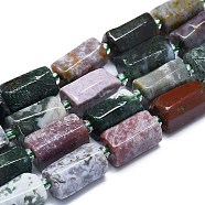 Natural Moss Agate Beads Strands, with Seed Beads, Faceted, Column, 12~13x6~8x6~8mm, Hole: 1mm, about 28pcs/strand, 15.55''~15.75'(39.5~40cm)(G-K245-I05-B01)
