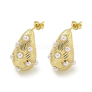 Teardrop Rack Plating Brass Cuff Earrings, Plastic Imitation Pearl Earrings for Women, Cadmium Free & Lead Free, Long-Lasting Plated, Real 18K Gold Plated, 23x14~15mm(EJEW-E312-09G)