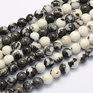 Natural Black Zebra Jasper Beads Strands, Round, 6mm, Hole: 1mm, about 62pcs/strand, 15.7 inch(40cm)(G-G697-F02-6mm)