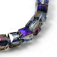 Electorplated Glass Beads, Rainbow Plated, Faceted, Cube, Medium Purple, 10~11x10~11x10~11mm, Hole: 1mm(EGLA-E006-2I)