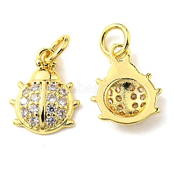 Rack Plating Brass Micro Pave Cubic Zirconia Charms, with Jump Ring, Ladybugs, Real 18K Gold Plated, 12.5x10x2.4mm, Hole: 3.2mm  (KK-D036-09G)