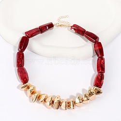 Resin & CCB Plastic & Alloy Beaded Necklaces, Column & Nuggets, Golden, Dark Red, 16.14 inch(41cm)(FS-WG89AB9-02)