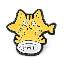 Funny Cat with Word Eat Enamel Pins, Alloy Brooches for Backpack Clothes, Yellow, 18.5x19.5mm(JEWB-L018-04EB-05)