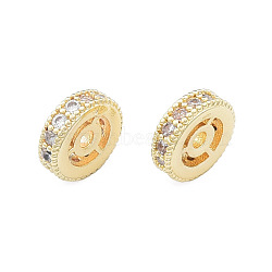 Brass Micro Pave Clear Cubic Zirconia Beads, Nickel Free, Wheel, Real 14K Gold Plated, 8.5x2.5mm, Hole: 1.6mm(KK-N259-06)