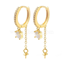 925 Sterling Silver with Cubic Zirconia Hoop Earring Findings, with Pinch Bails and S925 Stamp, for Half Drilled Beads, Real 18K Gold Plated, 22 Gauge, 13x12.5mm, Pin: 0.6mm(EJEW-B038-14G)