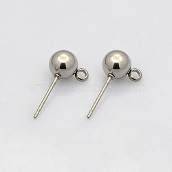 304 Stainless Steel Stud Earring Findings, with Loop, Earring Posts, Stainless Steel Color, 15~16x8x5mm, Hole: 1mm, Pin: 0.4mm(STAS-N019-19-5mm)