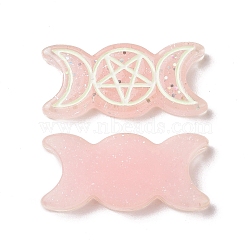 Resin Cabochons, with Glitter Powder, Religion, Triple Moon Goddess, Pink, 32.5x15x4.5mm(RESI-G055-01F)