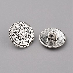 1-Hole Alloy Shank Buttons, Flat Round, Antique Silver, Flower Pattern, 15x6.5mm, Hole: 2mm(BUTT-WH0020-22E)