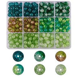 300Pcs 6 Colors Spray Painted Crackle Glass Beads, Round, Dark Green, 8mm, Hole: 1.3~1.6mm, 50pcs/color(CCG-SZ0001-11D)