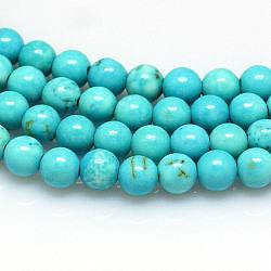 Natural Magnesite Beads Strands, Dyed & Heated, Round, 4mm, Hole: 1mm, about 92~95pcs/strand, 15 inch(TURQ-G103-4mm-01)