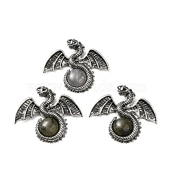 Natural Labradorite Big Pendants, Dragon Charms, with Rack Plating Antique Silver Tone Alloy Findings, Cadmium Free & Lead Free, 49x56x12mm, Hole: 6~6.5mm(G-B033-07V)