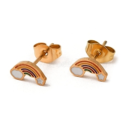 Ion Plating(IP) 304 Stainless Steel Stud Earrings with Colorful Enamel, Rainbow with Cloud Shape, Real 18K Gold Plated, 4.5x8.5mm(EJEW-Q783-05G)