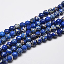 Natural Imperial Jasper Beads Strands, Round, Dyed, Blue, 4mm, Hole: 1mm, about 90pcs/strand, 15.2 inch(G-I122-4mm-06)