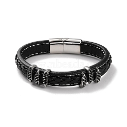 Men's Braided Black PU Leather Cord Bracelets, Dragon's Claw 304 Stainless Steel Link Bracelets with Magnetic Clasps, Antique Silver, 8-5/8 inch(22cm)(BJEW-K243-34AS)