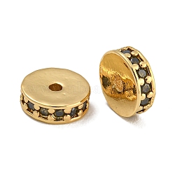 Rack Plating Brass Micro Pave Cubic Zirconia Beads, Lead Free & Cadmium Free, Real 18K Gold Plated, Long-Lasting Plated, Round, Dark Goldenrod, 8x2.5mm, Hole: 1.5mm(KK-U030-28G-02)