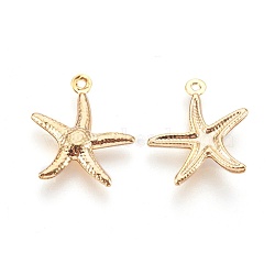 304 Stainless Steel Pendants, Starfish/Sea Stars, Real 24k Gold Plated, 17.5x15.5x2mm, Hole: 1mm(STAS-F180-04G)