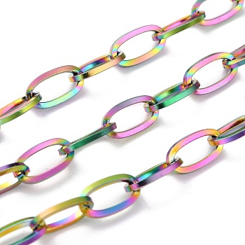 Ion Plating(IP) 304 Stainless Steel Paperclip Chain, Unwelded, with Spool, Oval, Rainbow Color, 10x5x1mm, 32.8 Feet(10m)/roll