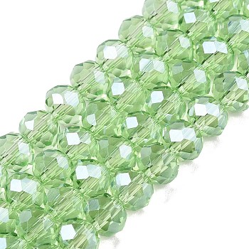 Electroplate Glass Beads Strands, Pearl Luster Plated, Faceted, Rondelle, Light Green, 6x5mm, Hole: 1mm, about 84~85pcs/strand, 41.5~42cm