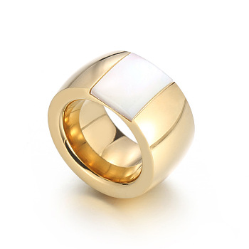 304 Stainless Steel & Glass & Shell Finger Rings, Square, Golden, White, US Size 6(16.5mm)