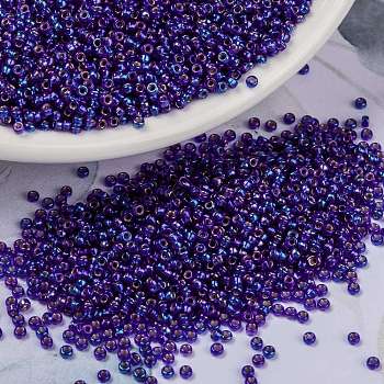 MIYUKI Round Rocailles Beads, Japanese Seed Beads, (RR1020) Silverlined Cobalt AB, 15/0, 1.5mm, Hole: 0.7mm, about 27777pcs/50g