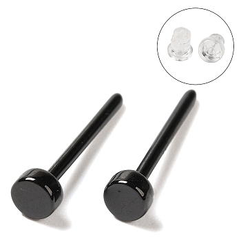 Hypoallergenic Bioceramics Zirconia Ceramic Stud Earrings, No Fading and Nickel Free, Flat Round, Black, 3mm