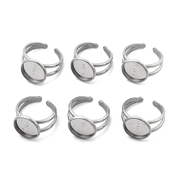 Non-Tarnish 304 Stainless Steel Cuff Ring Settings, Round, Stainless Steel Color, Tray: 10mm, 2.8~7.5mm, Inner Diameter: 18mm