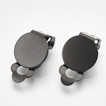Electrophoresis 304 Stainless Steel Clip-on Earring Findings, with Round Flat Pad, Flat Round, Black, Tray: 10mm, 18x10x6mm, Hole: 3mm