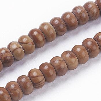 Natural Wood Lace Stone Beads Strands, Rondelle, 6.5x4mm, Hole: 1mm, about 95pcs/strand, 14.9 inch(38cm)