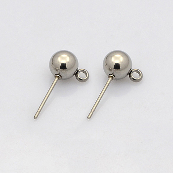 304 Stainless Steel Stud Earring Findings, with Loop, Earring Posts, Stainless Steel Color, 15~16x8x5mm, Hole: 1mm, Pin: 0.4mm