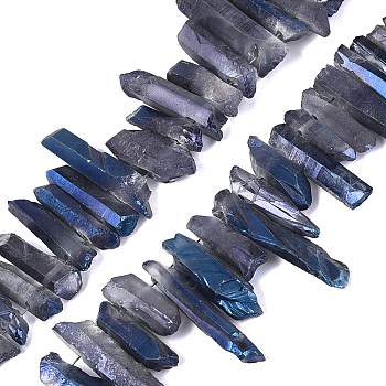 Spray Painted Electroplate Natural Quartz Crystal Points Beads Strands, Nuggets, Faceted, 15~50x3~16x3~15mm, Hole: 0.5~1mm, about 36~38pcs/strand, 14.96~17.13 inch(38~43.5cm)