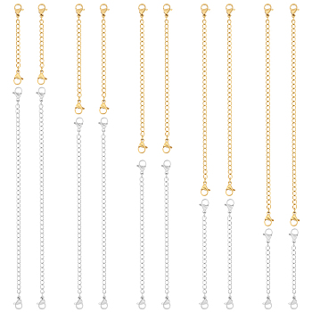 20Pcs 5 Style Ion Plating(IP) 304 Stainless Steel Chain Extender, End Chains with Lobster Claw Clasp, Real Gold Plated & Stainless Steel Color, 55~152mm, 4Pcs/style