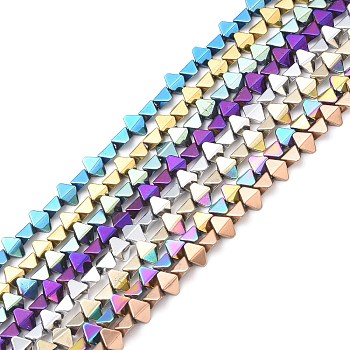 Electroplate Synthetic Non-magnetic Hematite Beads Strands, Faceted, Rhombus, Mixed Color, 6x4.5x3mm, Hole: 1mm, about 95pcs/strand, 15.98 inch(40.6cm)